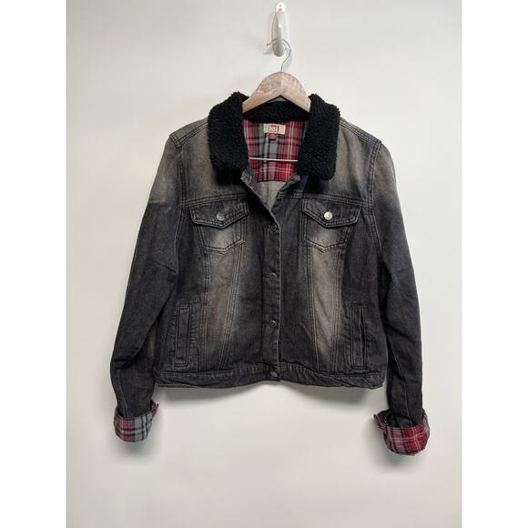 Y2K L.E.i Black Distressed Jean Denim Jacket Faux Fur Collar XXL 2XL Edgy Grunge - Picture 5 of 9